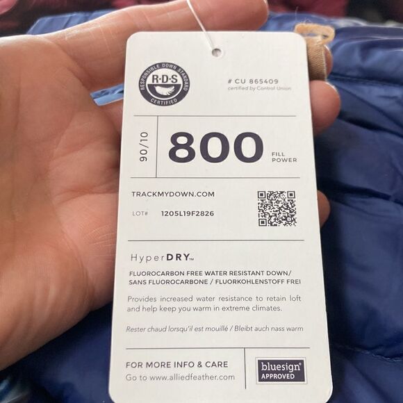 Land’s End Ultralight 800 down hood quilted zip long packable coat Navy Small - Picture 6 of 13